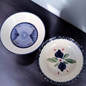 Set of Two Vtg Signed Gail Pittman 7.5” Soup Bowl Blue & Creme Color